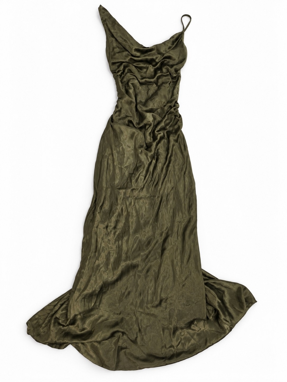 Hello Molly Olive One-Shoulder Satin Slip Dress